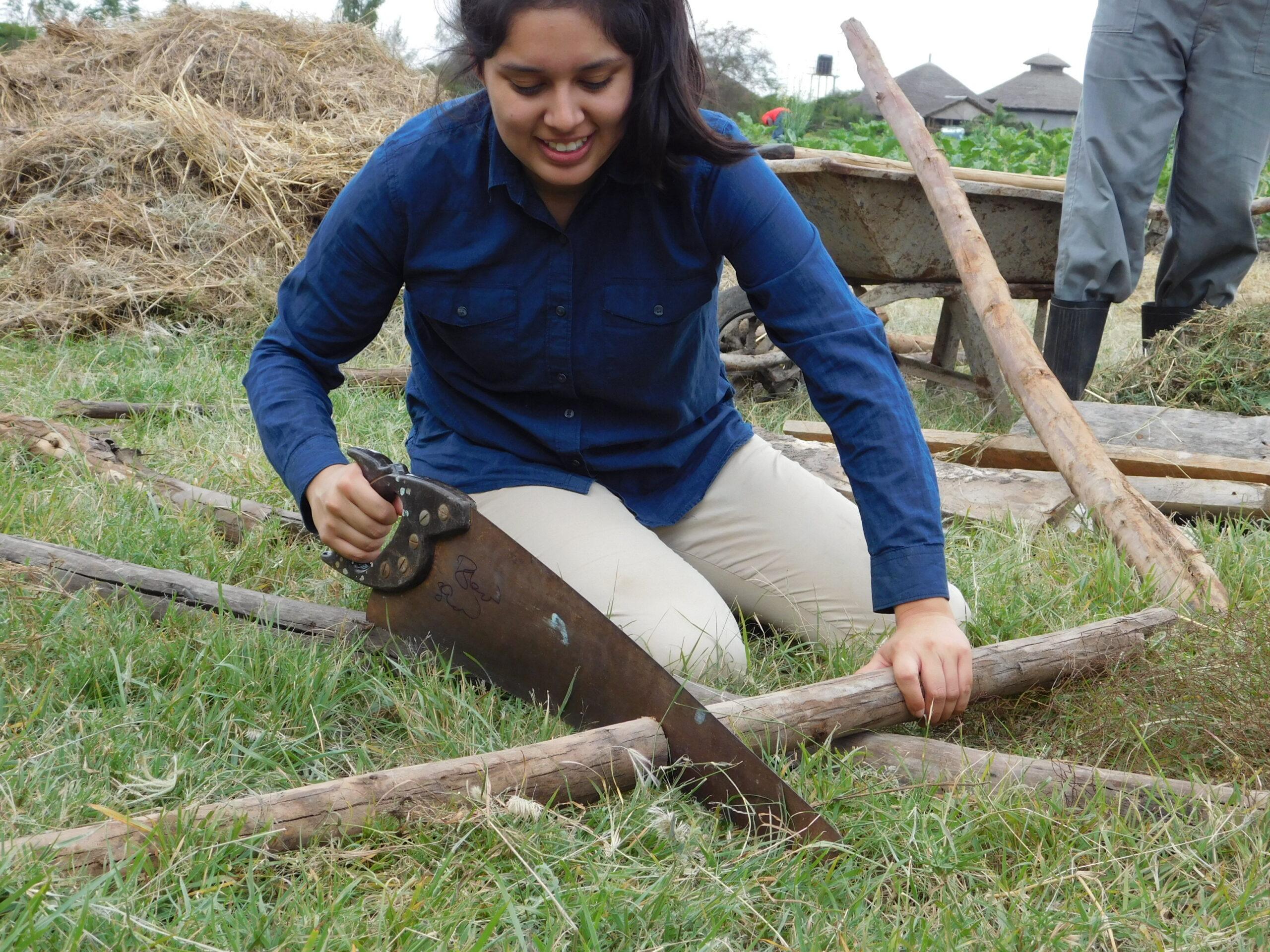 Volunteer helping with trays